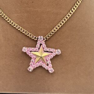 Tova Necklace Super Star Pink Enamel Gold  Tone Crystals Rare Gift Hot Pop